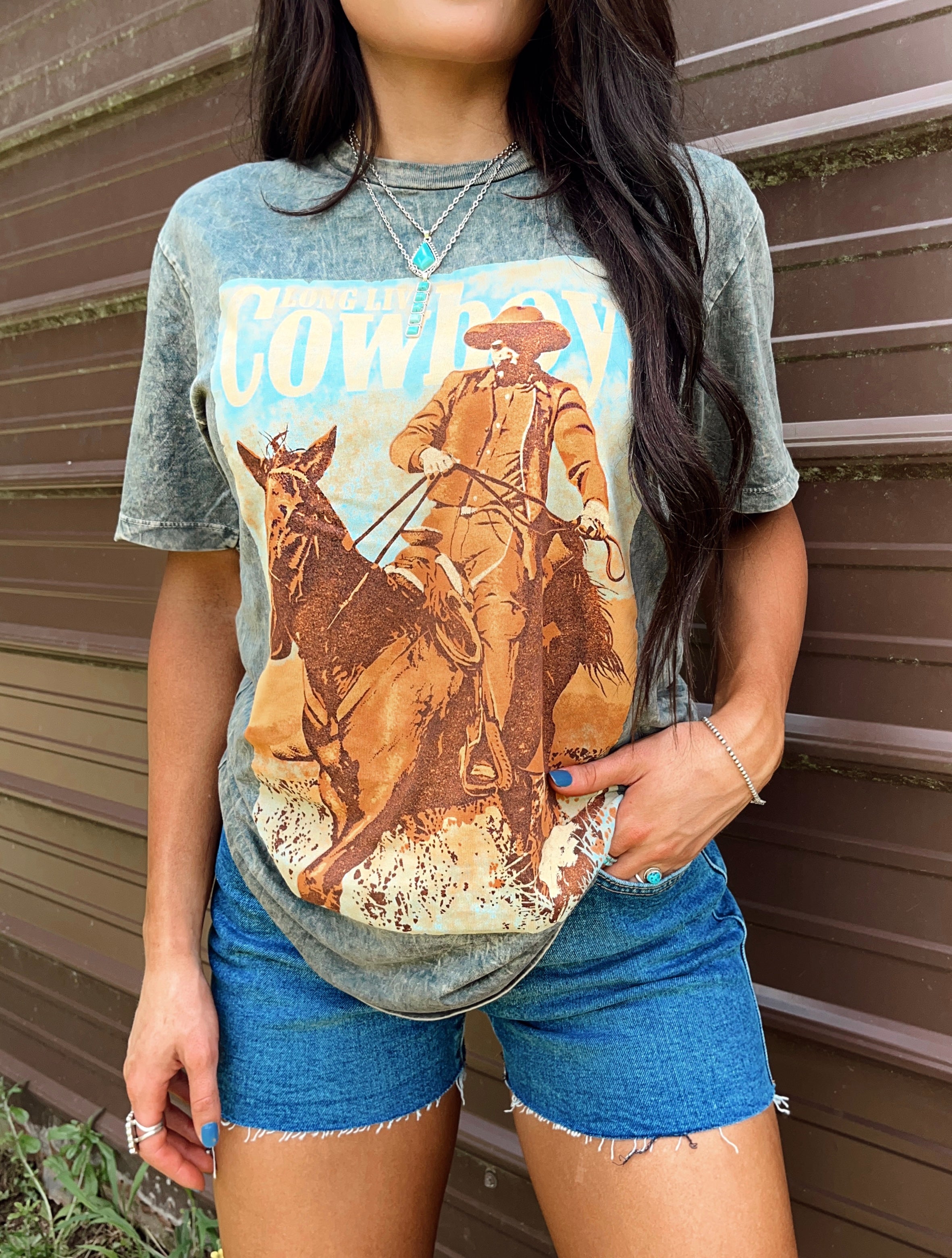 Long Live Cowboys Tee—gray Cactus Blu 1556