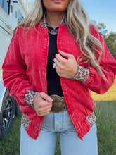 Load image into Gallery viewer, Cherry Leopard Bomber Jacket