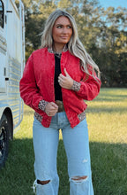 Load image into Gallery viewer, Cherry Leopard Bomber Jacket