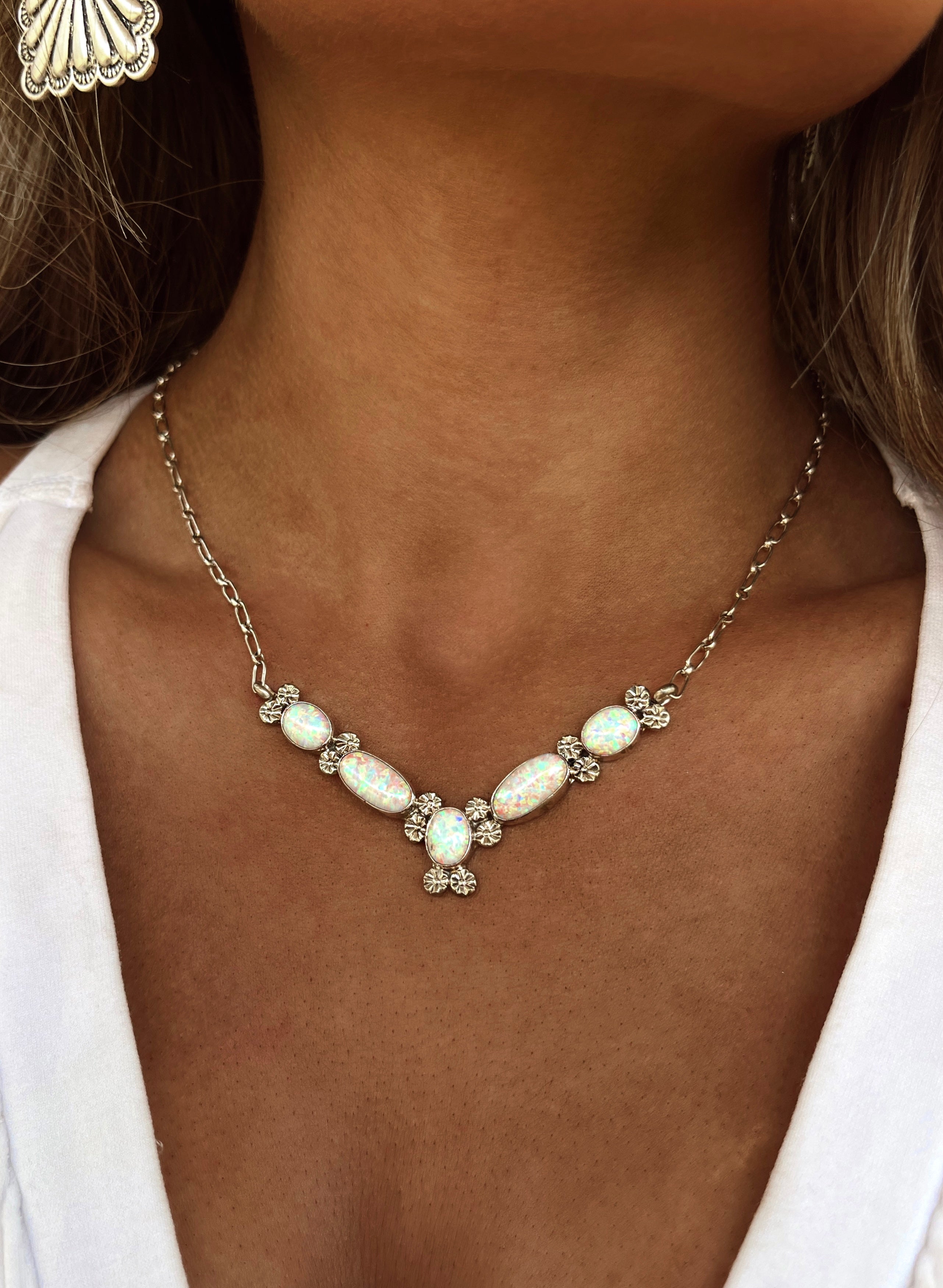 Sterling Silver & White Opal Necklace