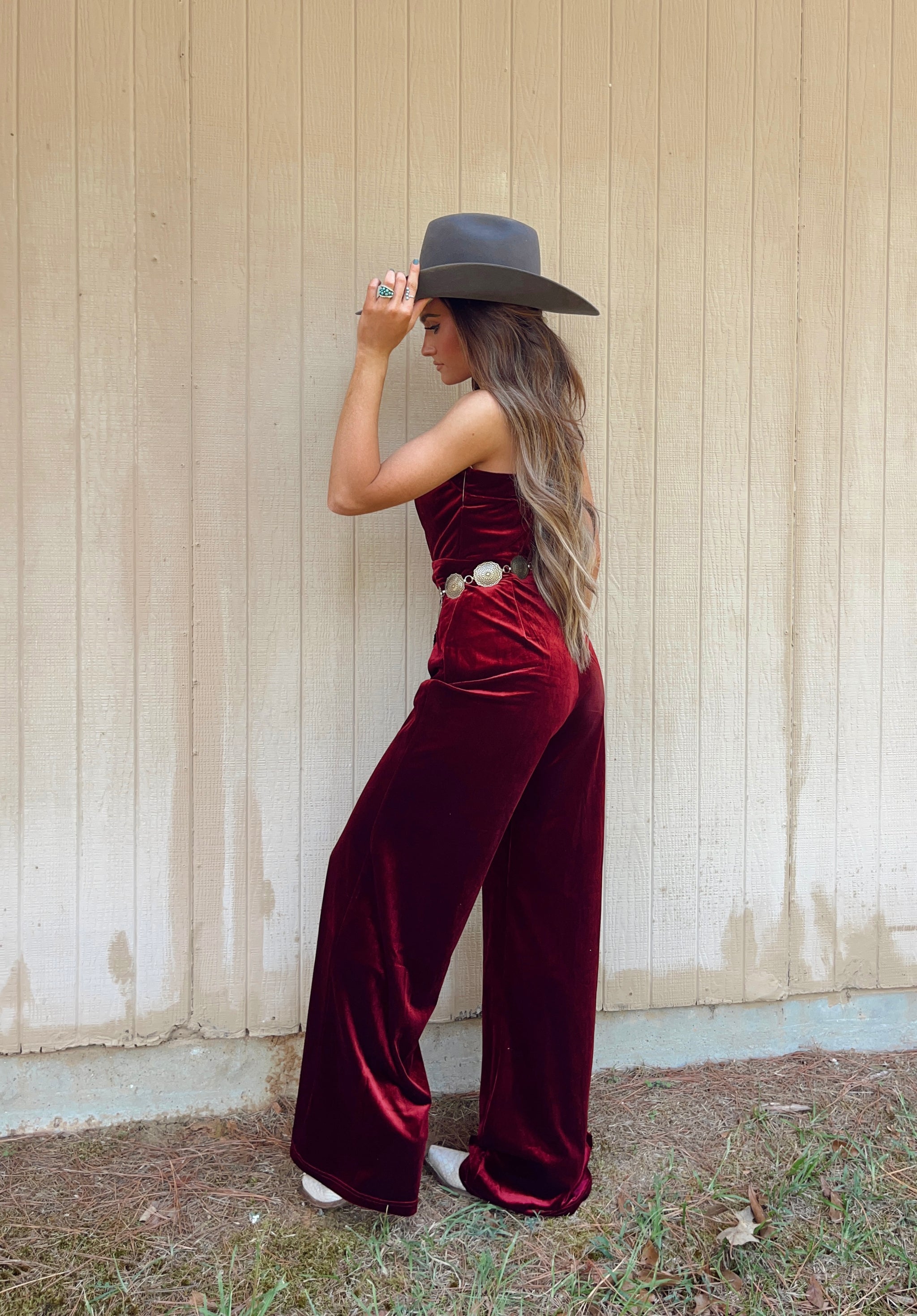 Vegas Velvet Jumpsuit—Wine