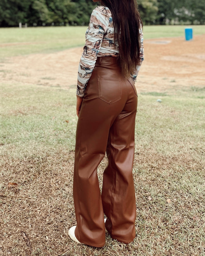 Chocolate Wide Leg Leather Pants