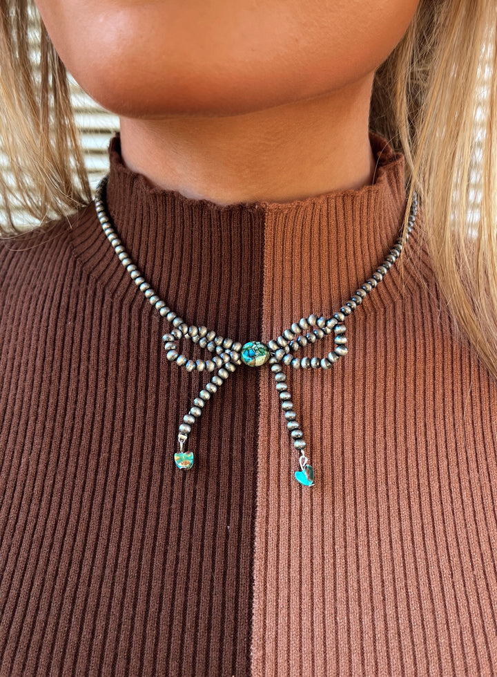 Faux Navajo Pearl Bow Necklace