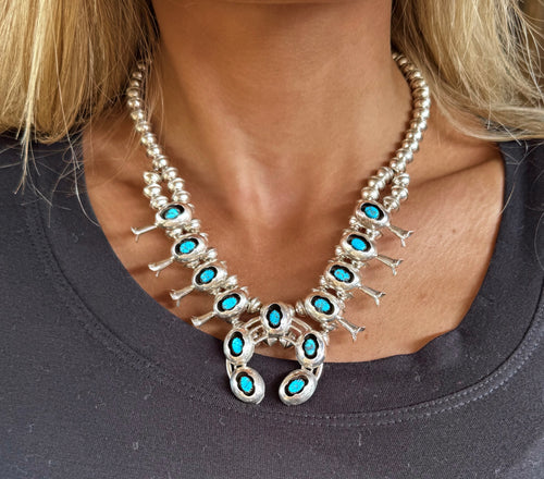 Small Shadowbox Squash Blossom Necklace and Earrings