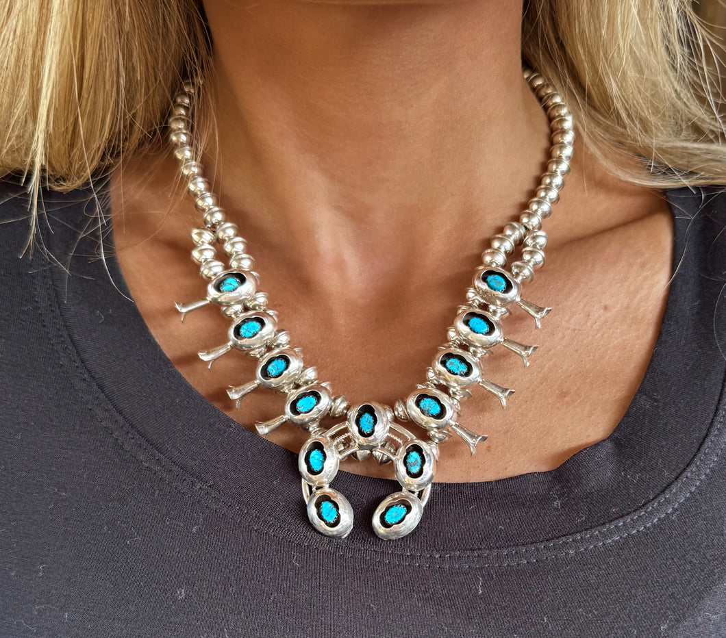 Small Shadowbox Squash Blossom Necklace and Earrings