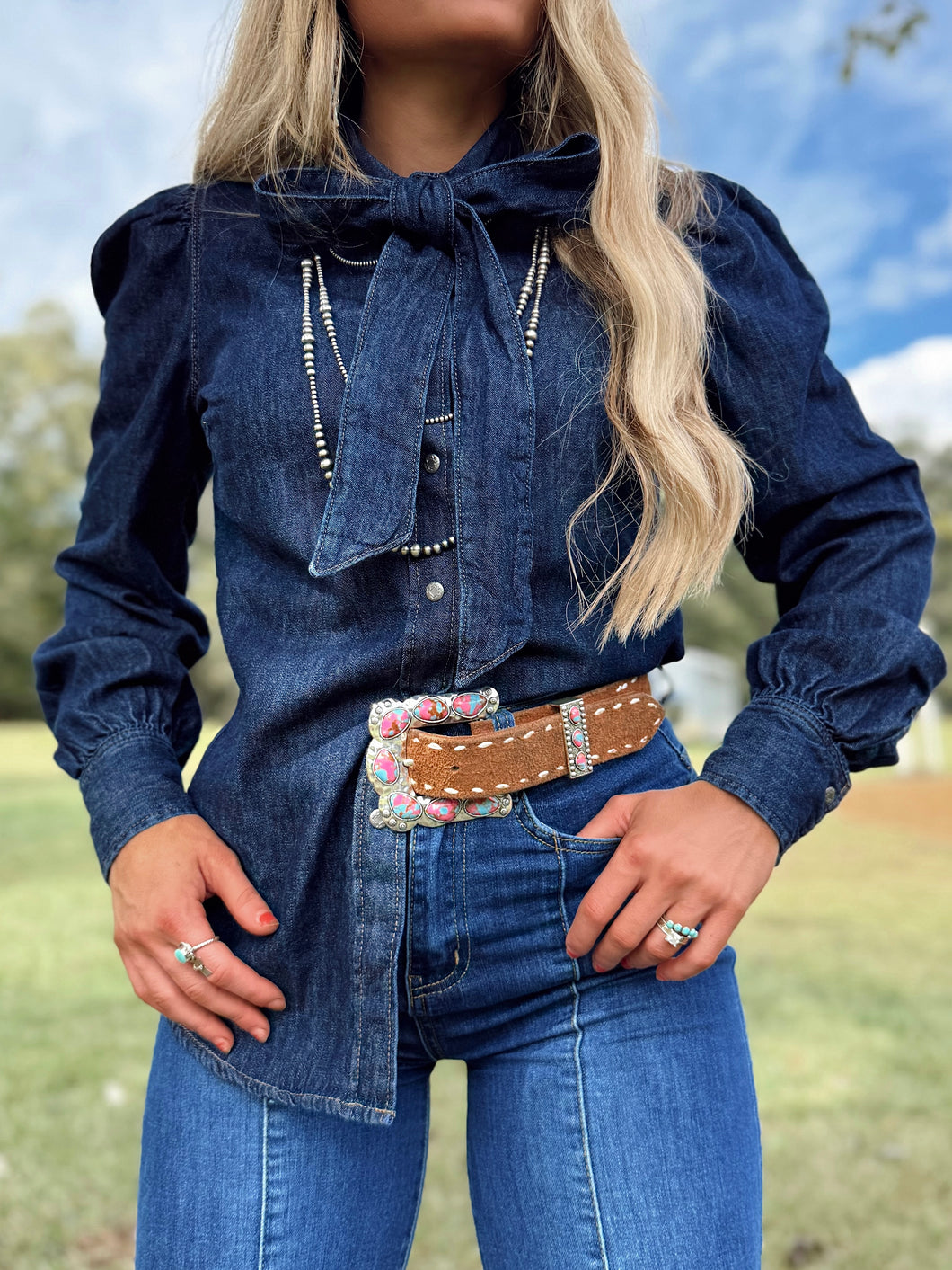 Ariat Puff Sleeve Denim Snap Shirt