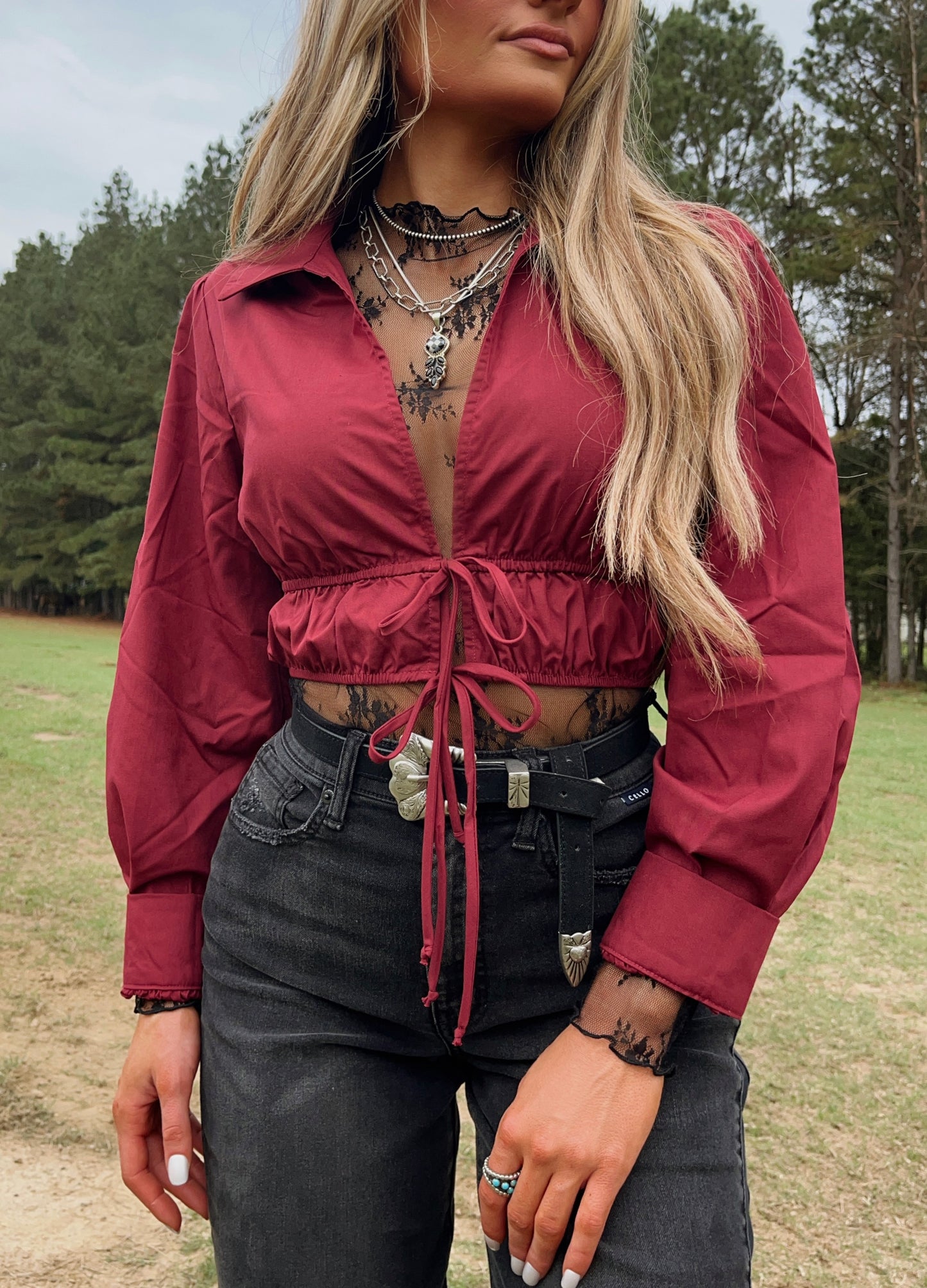 The Burgundy Tie Top