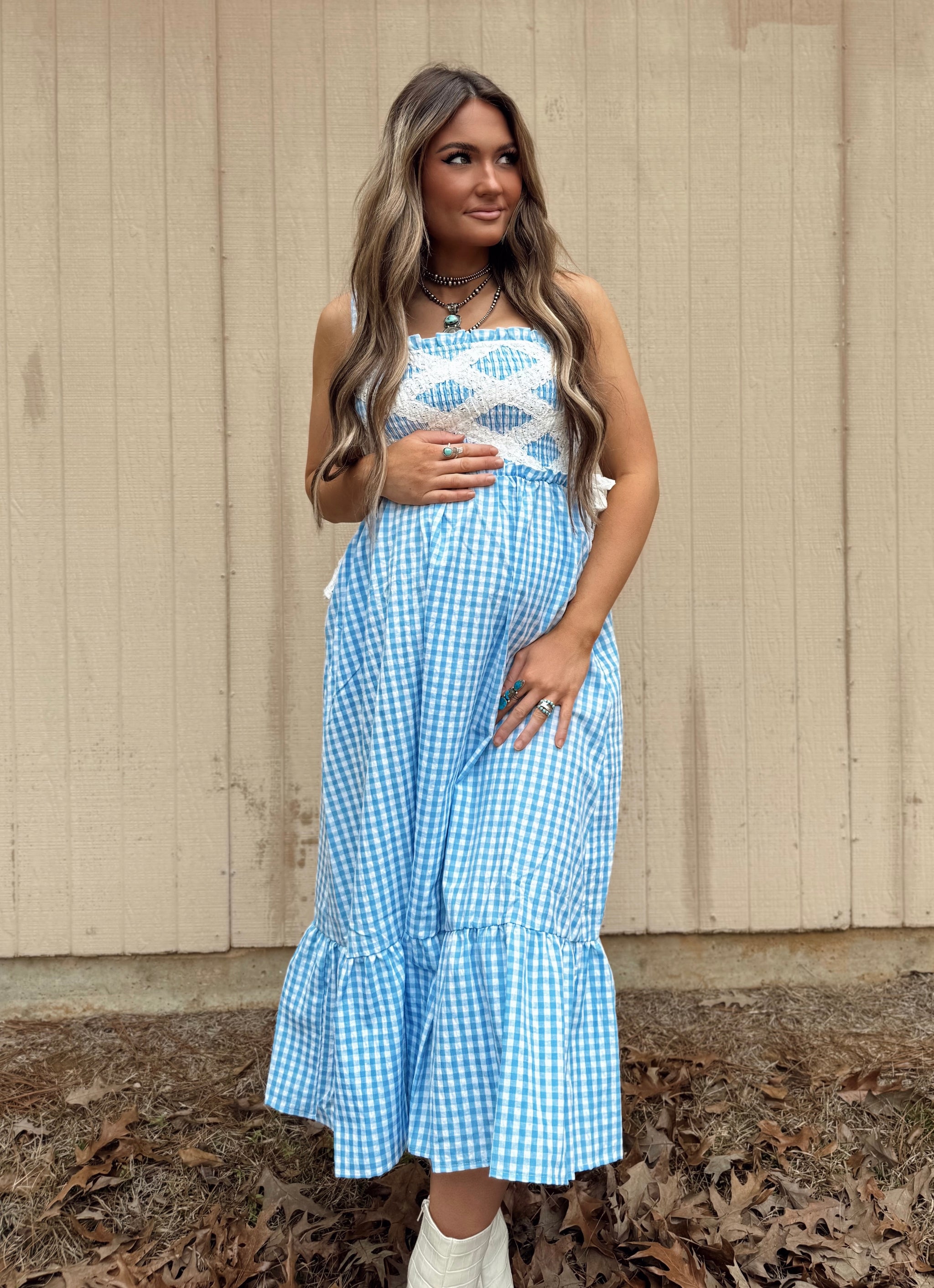 blue cactus dress 3/4 Sleeve Cactus Relaxed Maxi
