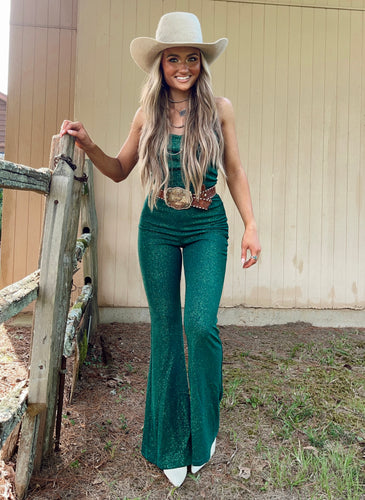 Gambler Glittered Jumpsuit—Green