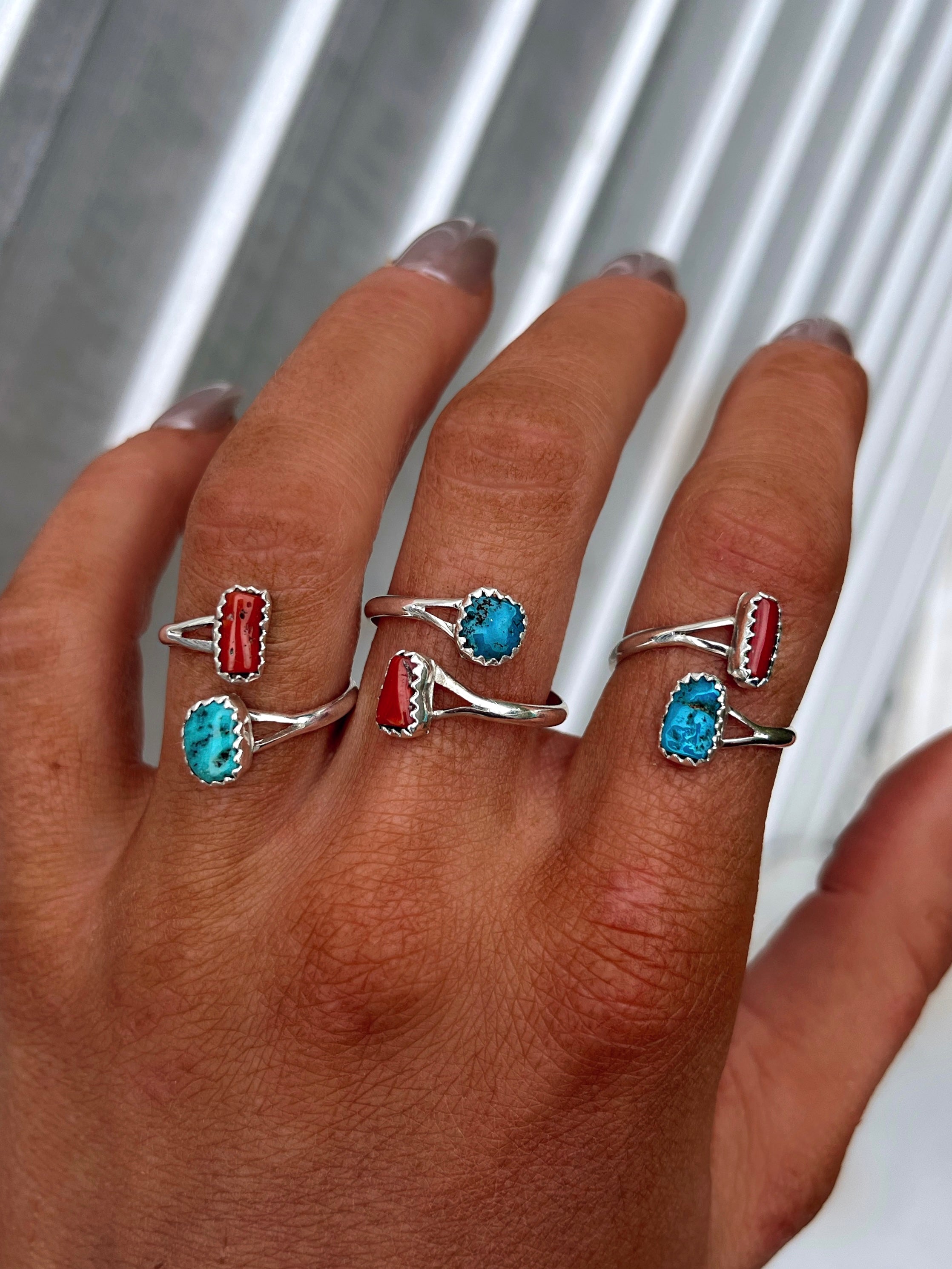 Navajo Coral & Turquoise Adjustable Ring