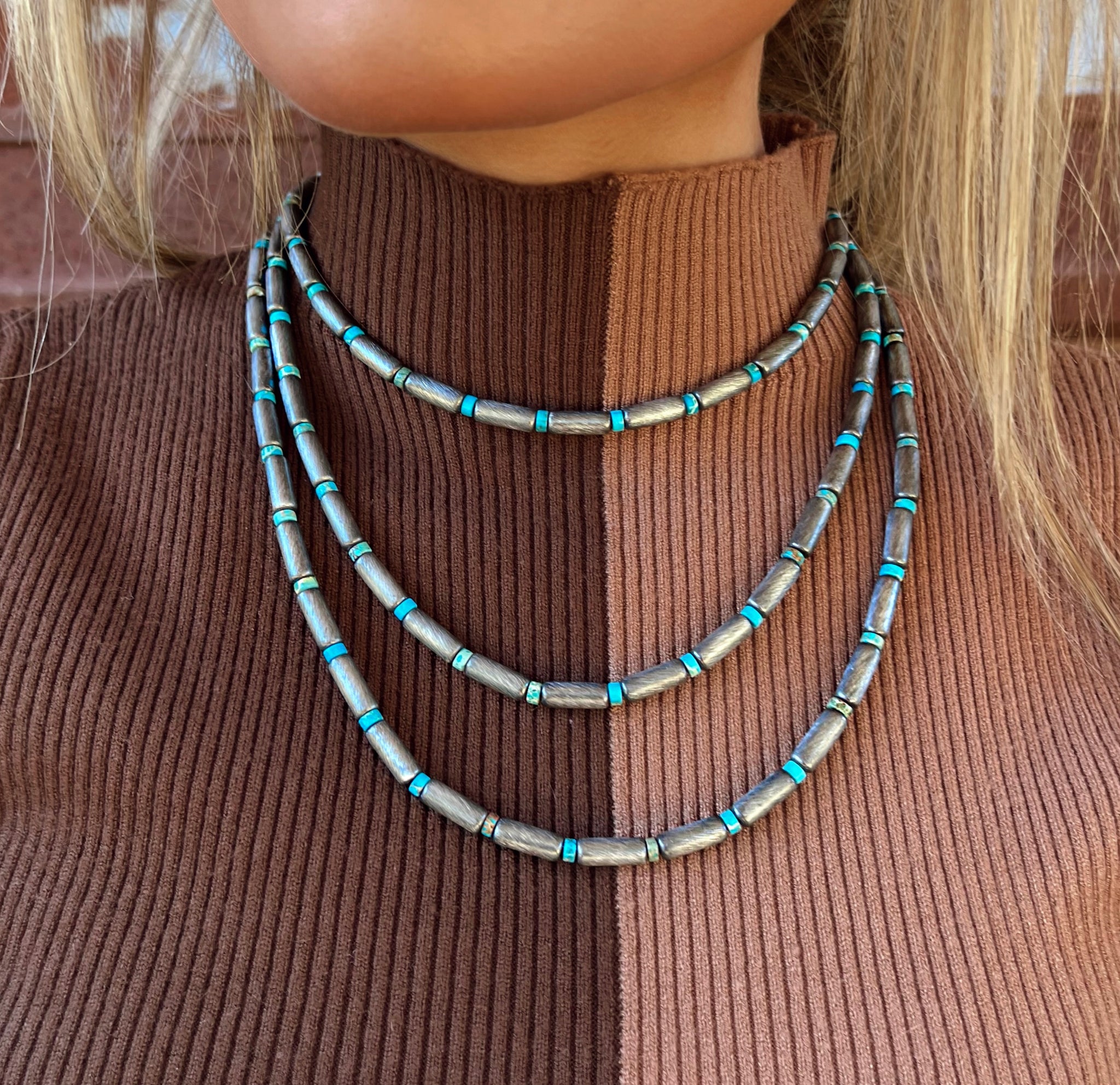 Turquoise Cylinder Faux Navajo Pearls