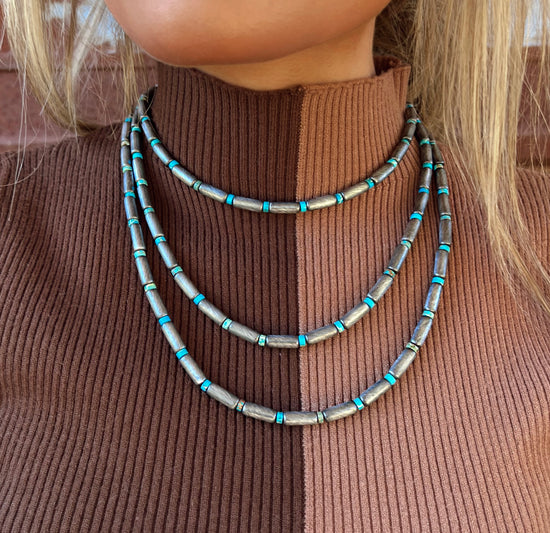 Turquoise Cylinder Faux Navajo Pearls