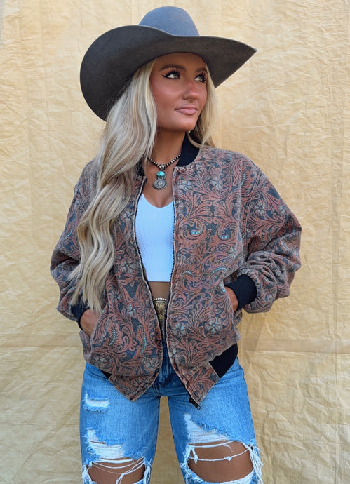 Turquoise Tooled Bomber Jacket