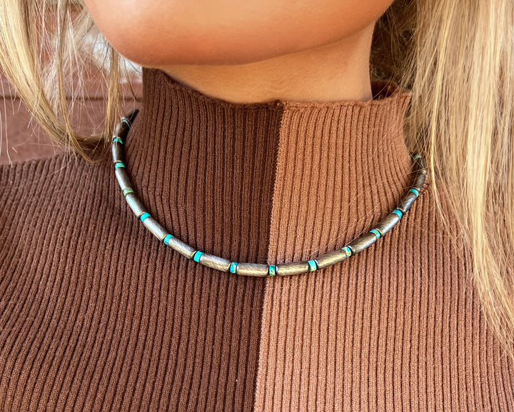 Turquoise Cylinder Faux Navajo Pearls