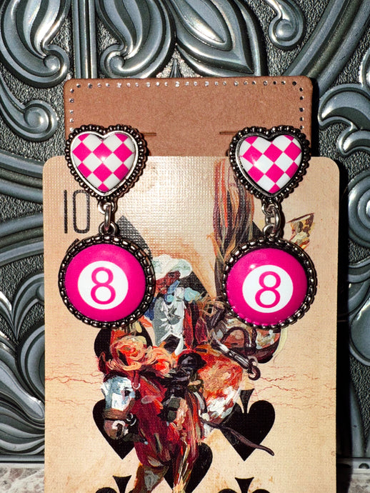 Pink 8 Ball Earrings