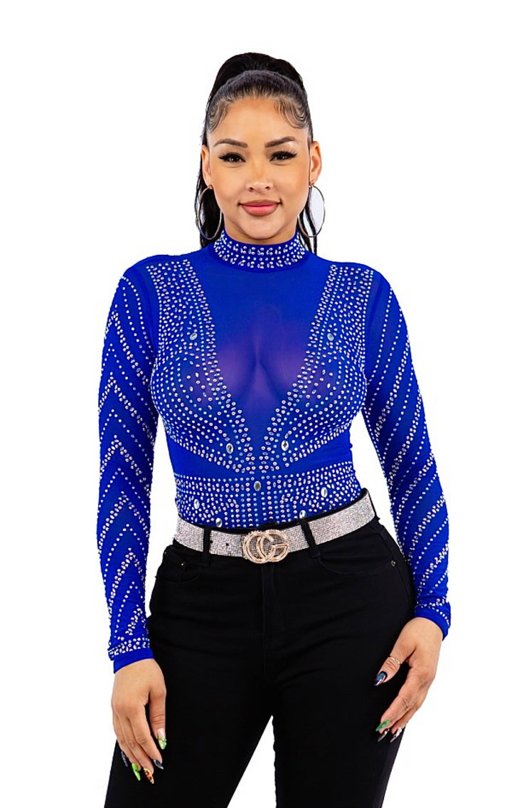 The Rodeo Rhinestone Bodysuit—Royal Blue