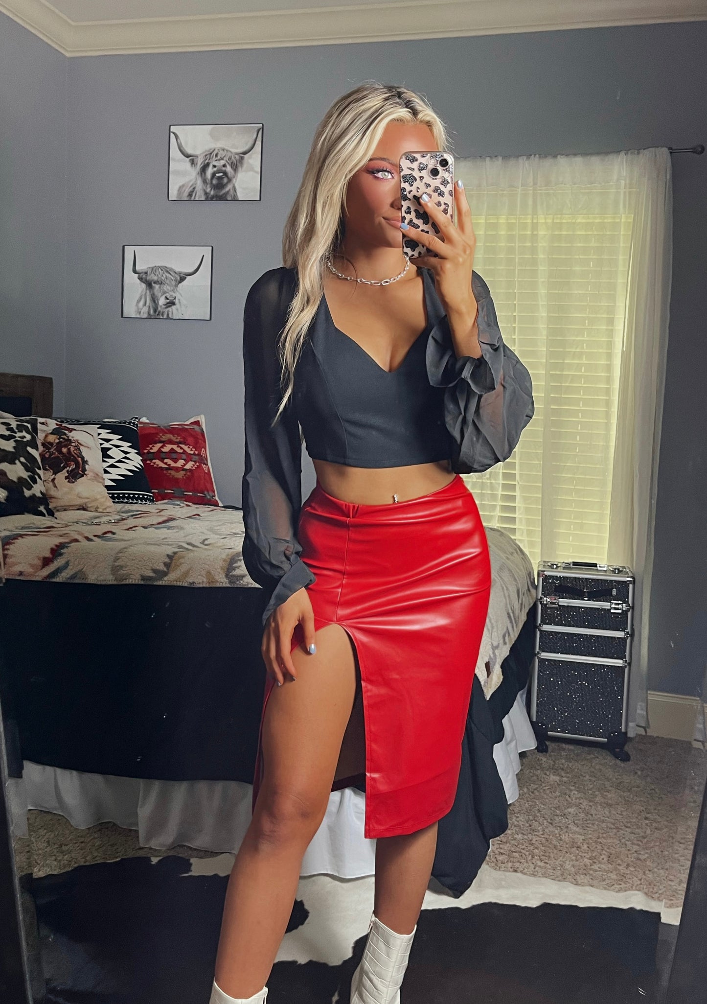 The Silo Leather Skirt—Red